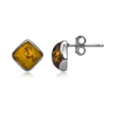 Noda Ohrringe / Ohrstecker Sterlingsilber Bernstein, quadratisch, Honigfarben