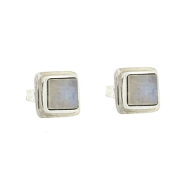 Nova Silver Damen Kette Bemine Quadratisch Ohrstecker mit Mondstein