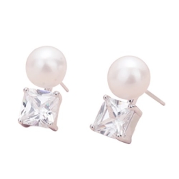 OCEANA & SP 925 Sterling Silber Ohrstecker mit Natural Pearl und CZ Stein