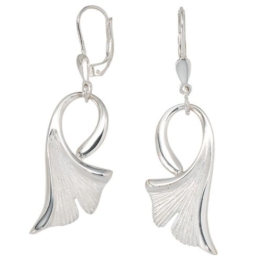 Ohrringe Boutons ‚Ginko‘, 925/- Sterlingsilber, teilmattiert, Höhe ca. 44,6 mm, Breite ca. 13 mm