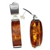 Ohrringe Natur Bernstein von Artisana, grosse lange Ohrstecker hängend 925/000 Sterling Silber