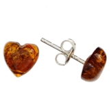 Ohrringe Natur Bernstein von Artisana, herzförmige Ohrstecker 925/000 Sterling Silber