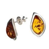 Ohrringe Natur Bernstein von Artisana, kleine längliche Ohrstecker Fassung 925/000 Sterling Silber