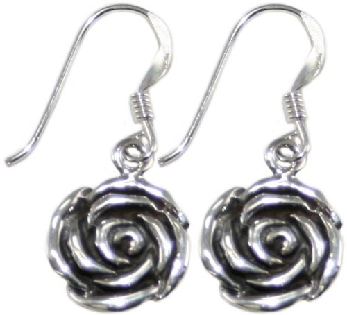 Ohrringe Rose Ø ca. 11 mm, 925 Sterling Silber, Rosen-Ohrhänger aus Silber