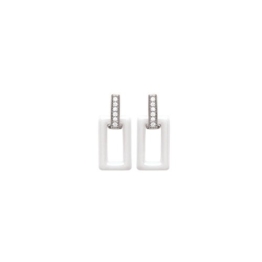 Ohrringe Silber-Breite: 7 mm/Höhe: 18 mm, 925er Sterling Silber/000, rhodiniert, Zirkonia-Keramik