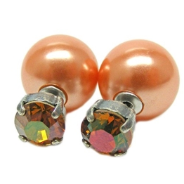 Ohrringe Stecker mit Swarovski®-Kristall Tribal Doppel Perlen 925 Silber Apricot