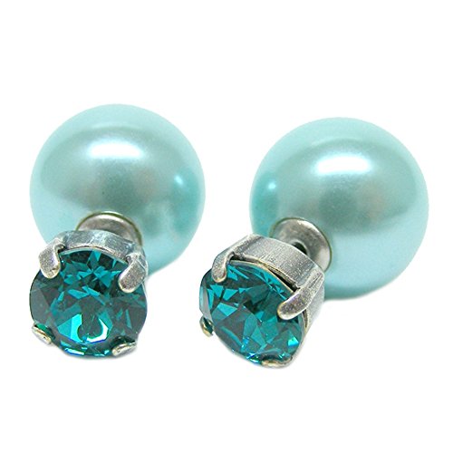 Ohrringe Stecker mit Swarovski®-Kristall Tribal Doppel Perlen 925 Silber Blau