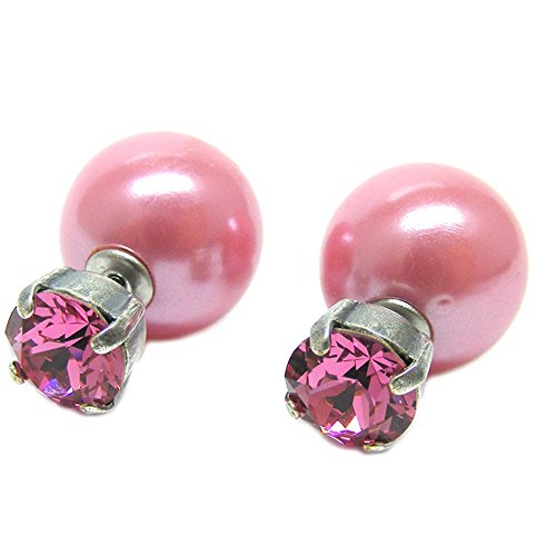 Ohrringe Stecker mit Swarovski®-Kristall Tribal Doppel Perlen 925 Silber Rosa