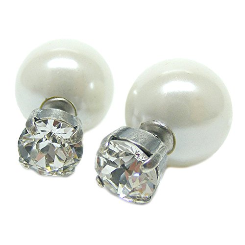 Ohrringe Stecker mit Swarovski®-Kristall Tribal Doppel Perlen 925 Silber Weiß