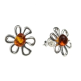 Ohrringe mit Natur Bernstein von Artisana, Ohrstecker Blüte 925/000 Sterling Silber