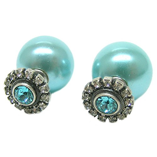 Ohrringe mit Swarovski®-Kristallen Kranz Tribal Doppel Perlen 925 Silber Blau