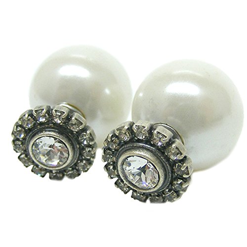 Ohrringe mit Swarovski®-Kristallen Kranz Tribal Doppel Perlen 925 Silber Weiß