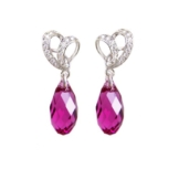 Ohrstecker Herzform mit SWAROVSKI ELEMENTS Kristall Briolette, 925 Silber Ohrringe, Fuchsia