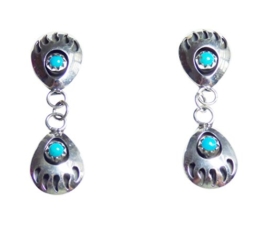 Ohrstecker Ohrringe 925er Sterling Silber mit 2 Bärentatzen und Türkisnugget Navajo Indianerschmuck