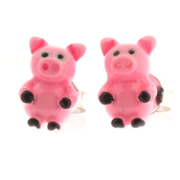 Ohrstecker, Sterling-Silber und Harz, pink, Schweine-Design, Ohrstecker