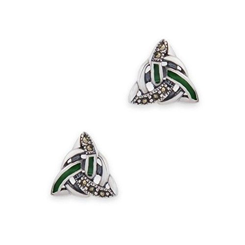 Ohrstecker keltisches Dreieck & Ohrringe, Emaille mit Markasit, Grün