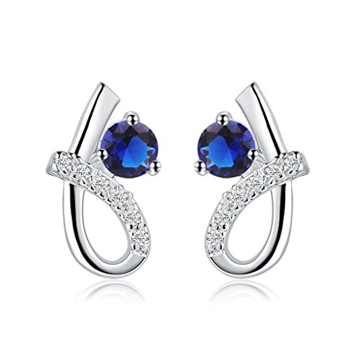 Ohrstecker ,luxuriös, blaue Kristalle, „6“-Form, 925er Silber-Ohrringe