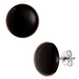 Ohrstecker rund 925 Sterling Silber 2 Onyxe schwarz Ohrringe ( Silber Ohrschmuck )