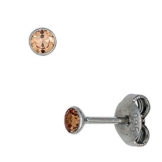 Ohrstecker rund 925 Sterling Silber rhodiniert 2 Zirkonia champagner Ohrringe ( Silber Ohrschmuck )