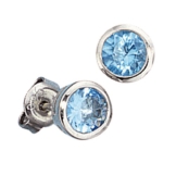 Ohrstecker rund 925 Sterling Silber rhodiniert 2 Zirkonia hellblau blau Ohrringe ( Silber Ohrschmuck )