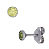Ohrstecker rund 925 Sterling Silber rhodiniert 2 Zirkonia hellgrün grün Ohrringe ( Silber Ohrschmuck )