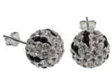 Paar 12 mm Sterling Silber-Schwarz, Klar, Weiß, Shamballa Swarovski Kristallkugel-Ohrstecker Ohrringe