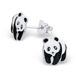 Paar Klein Schwarz und Weiß Panda Bär Sterling Silber Ohrstecker