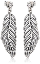 Pandora Damen-Ohrhänger Funkelnde Feder 925 Silber Zirkonia weiß – 290584CZ