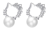 Red Moon Damen Ohrstecker Ohrringe Hello Kitty Sterling Silber 925 und Natürlichen Süßwasserperle,2 Stück RM4140