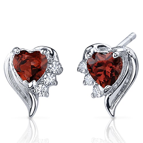 Revoni Damen-Ohrringe 925 Sterlingsilber Cubic Zirkonia Diamant und Granat 1.00 Karat rot