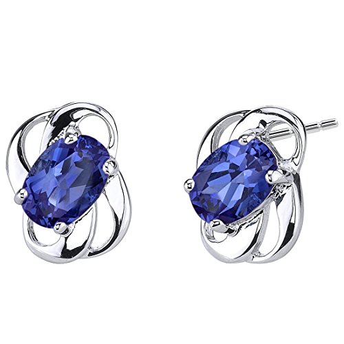 Revoni Damen-Ohrstecker Elegant 925 Sterling Silber 2 Saphire 2.00ct blau 13 mm PER-SE6974