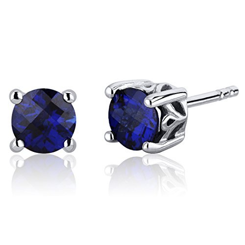 Revoni Damen-Ohrstecker Schnörkel Design 925 Sterling Silber 2 Saphire 2.00ct blau 6.4 mm PER-SE7954
