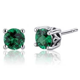 Revoni Damen-Ohrstecker Schnörkel Design 925 Sterling Silber 2 Smaragde 1.50ct grün 6.4 mm PER-SE8240
