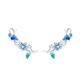 S&E Frauen Sterlingsilber Schmetterlings und Blumen Emaille Ohr Stulpe Bolzen Ohrringe Loch
