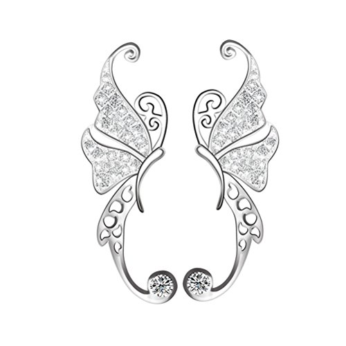 S&E Frauen elegante Sterlingsilber Schmetterlings Bolzen Ohrringe Tanzen Diamante Ohr Stulpe