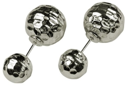 SILBERMOOS Damen Doppel-Ohrstecker double studs zwei Kugeln entgegengesetzt glänzend gehämmert 925 Sterling Silber