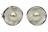 SILBERMOOS Damen Ohrstecker Blüte sandgestrahlt kleine Süßwasserperle Perle weiß Sterling Silber 925
