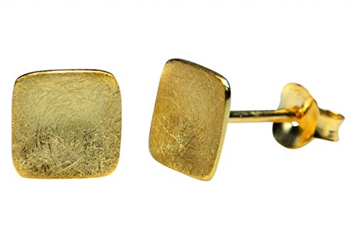 SILBERMOOS Damen Ohrstecker Quadrat Viereck klein vergoldet gebürstet Sterling Silber 925 Ohrringe