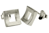 SILBERMOOS Damen viereckige Ohrstecker offen gewölbt gebürstet Sterling Silber 925