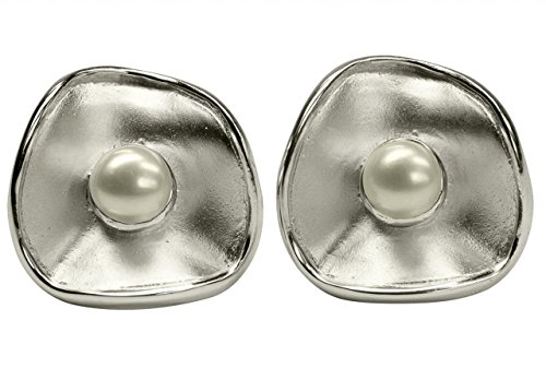 SILBERMOOS Ohrstecker rund Kreis Scheibe gewölbt gebogen mit Süßwasserperle matt glänzend Sterling Silber 925 Ohrringe