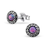 SILV Opal Ohrringe Silber Stecker antik Ø5mm – 925 Silber Ohrstecker Opal Kugel in blau, türkis oder pink #SV-174