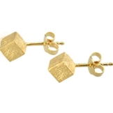 SKIELKA DESIGNSCHMUCK Würfel Ohrstecker 6 mm Silber vergoldet Goldschmiedearbeit (Sterlingsilber 925) – Silberohrringe als Würfel – Würfelohrstecker
