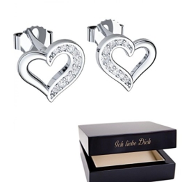 SWAROVSKI Herz Ohrringe Ohrstecker Silber Zirkonia 925 + inkl. Luxusetui + Valentinstagsgeschenk Freundin Ich liebe Dich Ohrringe Ohrstecker Herzform Herzstecker Herzohrringe Ohrringe FF19 SS925ZIFA