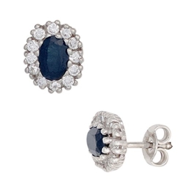 Safir Ohrstecker 925 Sterling Silber rhodiniert 24 Zirkonia 2 Safire blau Ohrringe