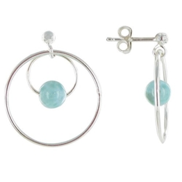 Schmuck Les Poulettes – Sterling Silber Ohrringe Kreolen und Larimar Perle