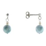 Schmuck Les Poulettes – Sterling Silber Ohrringe Zucht und Larimar Perlen