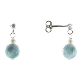 Schmuck Les Poulettes – Sterling Silber Ohrringe Zucht und Larimar Perlen