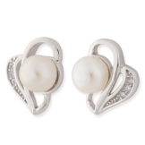 Schmuck-Pur 925/- Sterling – Silber Ohrstecker mit Süßwasserperle und klare Zirkonia rhodiniert 1,30 cm