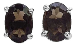 Schmuck-Schmidt-Ohrringe/Ohrstecker Ovale-SmokyTopas/Rauchquarz-1,40 Karat-Silber Rhodiniert