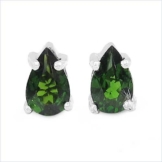 Schmuck-Schmidt-Ohrringe/Stecker seltener grüner Chromdiopsid-Tropfen-Silber-Rhodiniert-0,46 Karat